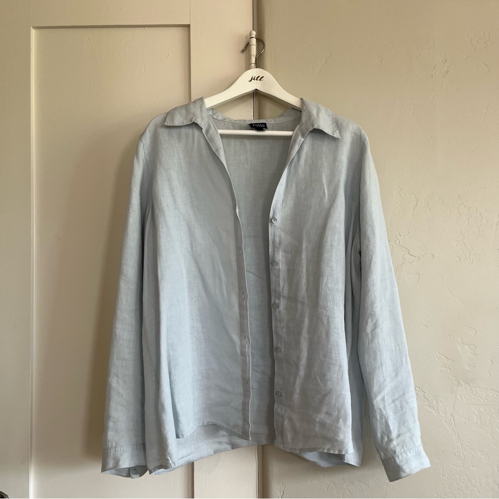 Eileen Fisher Light Blue Linen Button-Down Shirt - Picture 2 of 9
